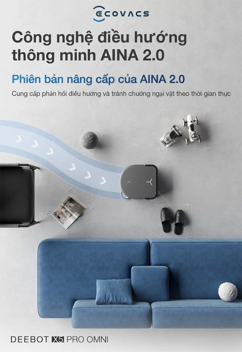 Deebot X5 Pro Omni: tránh chướng ngại vật chính xác với AINA 2.0.