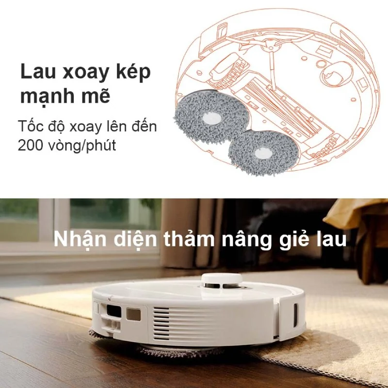 Lau xoay 200 vòng/phút, sàn khô ngay sau khi lau