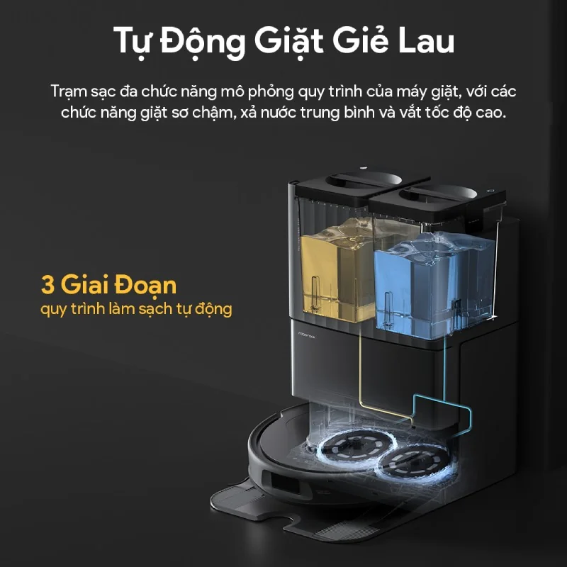 Roborock Q Revo S tự động giặt giẻ lau với 3 giai đoạn làm sạch