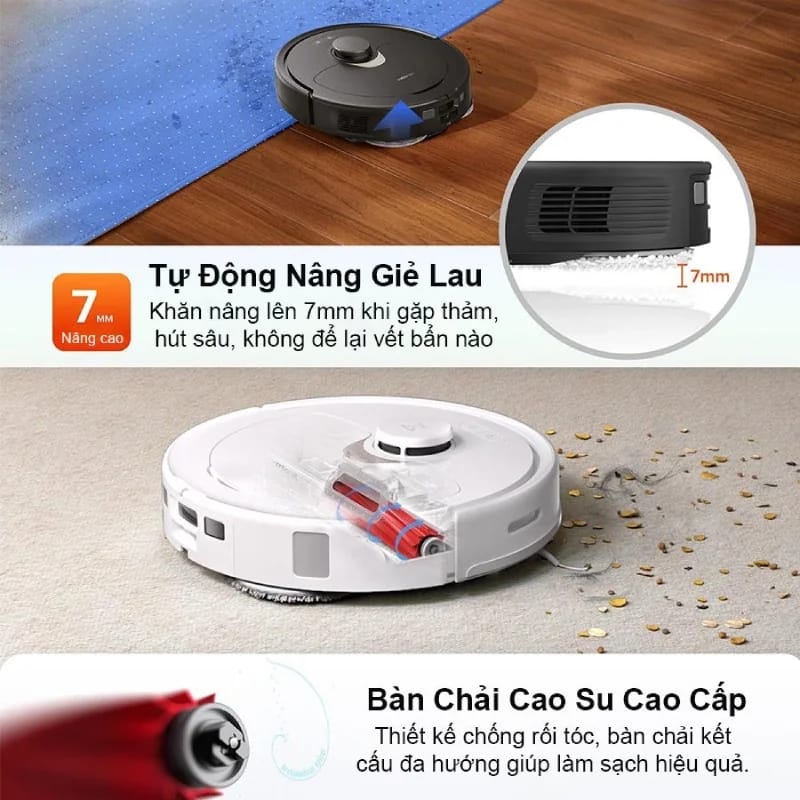 Robot hút bụi thông minh với công nghệ nâng giẻ và bàn chải cao cấp