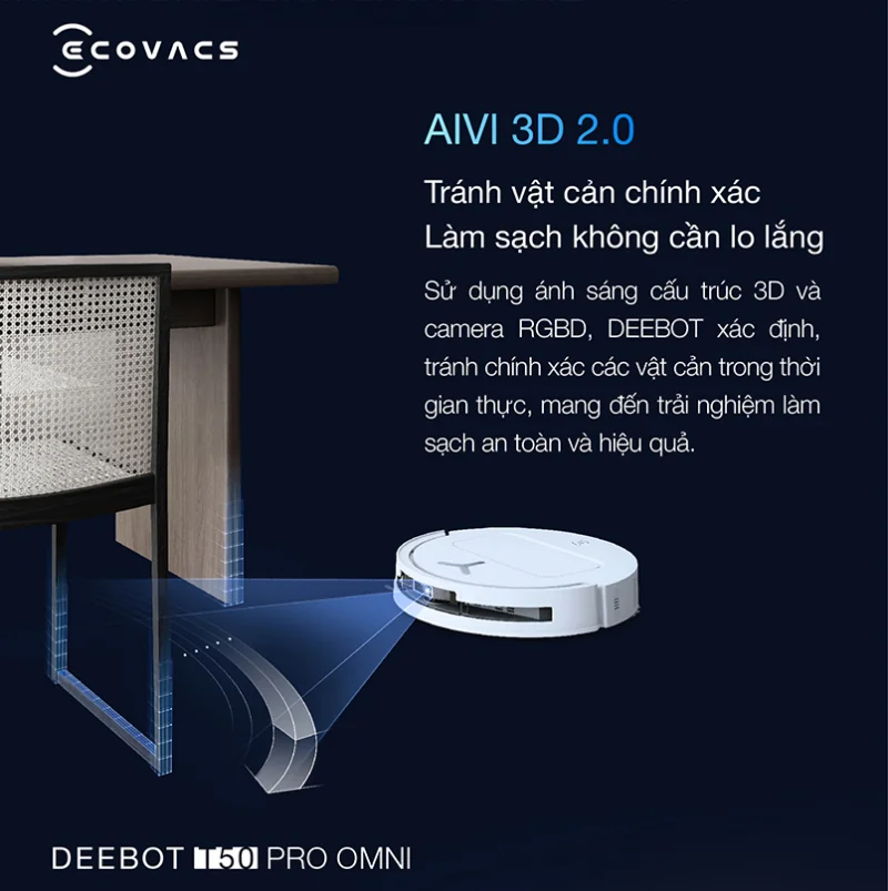 Deebot T50 Pro Omni với AIVI 3D 2.0 tránh vật cản chính xác