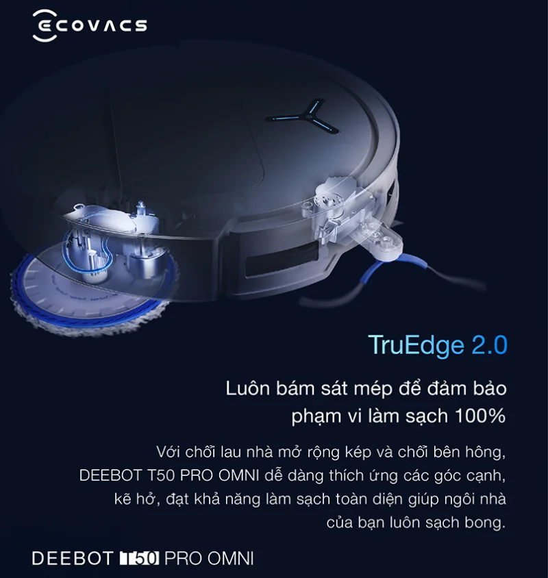 Robot hút bụi Deebot T50 Pro Omni làm sạch triệt để với TruEdge 2.0