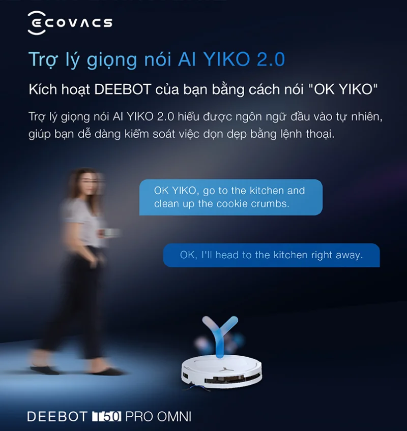 Ecovacs T50 Pro Omni tích hợp YIKO 2.0 hiểu lệnh thoại thông minh