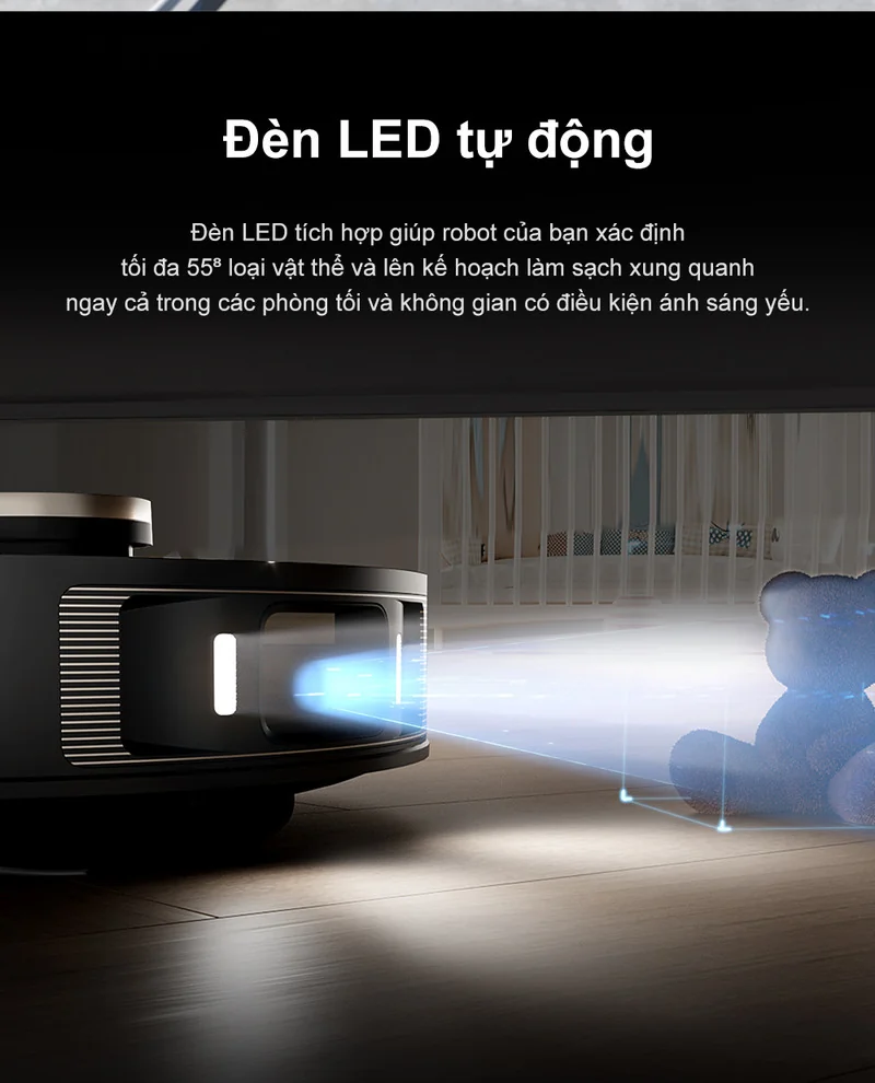 Dreame L20 Ultra nhận diện vật cản chính xác với AI và đèn LED trong ánh sáng yếu