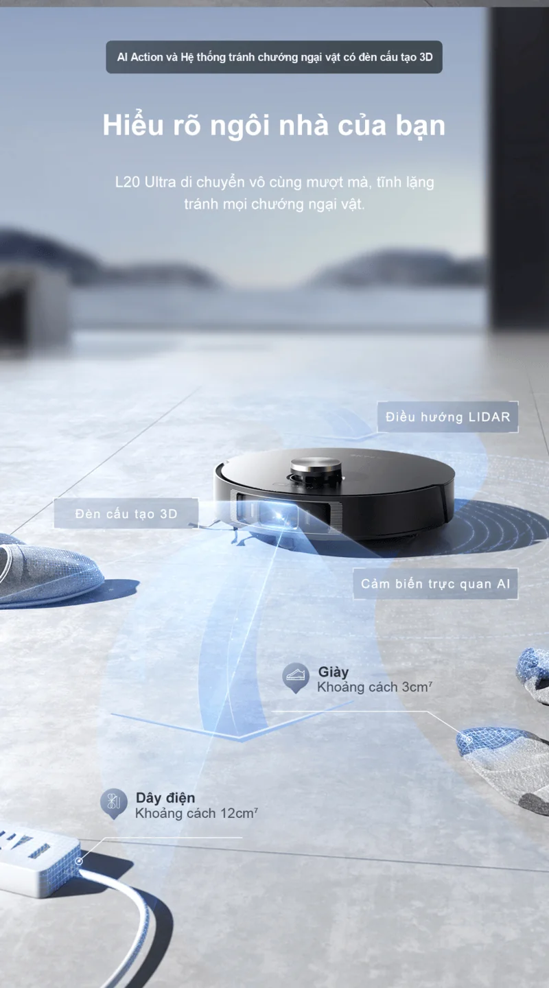 Công nghệ AI giúp Dreame L20 Ultra di chuyển mượt mà, tránh va chạm hiệu quả
