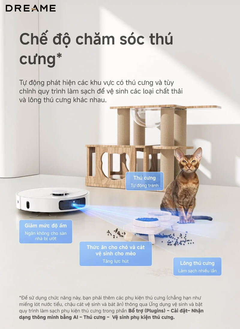 Robot Dreame L30s Ultra tự động phát hiện khu vực thú cưng, bảo vệ sàn nhà