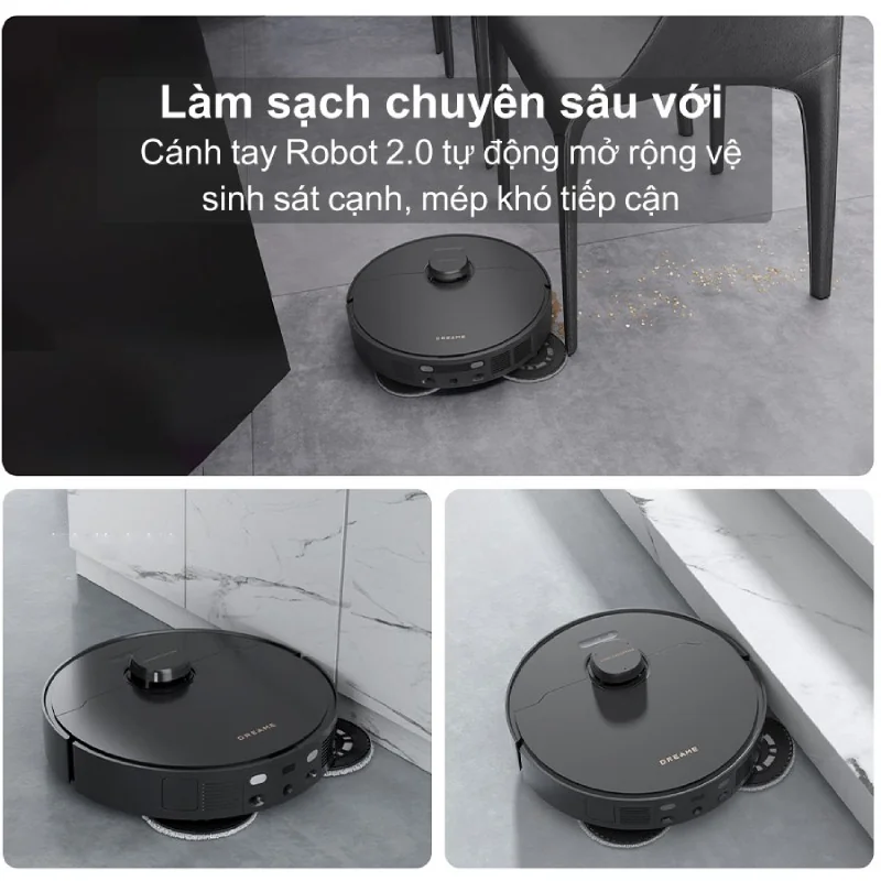 RoboSwing MopExtend™ trên Dreame X30 Ultra làm sạch tối ưu góc nhỏ và mép tường