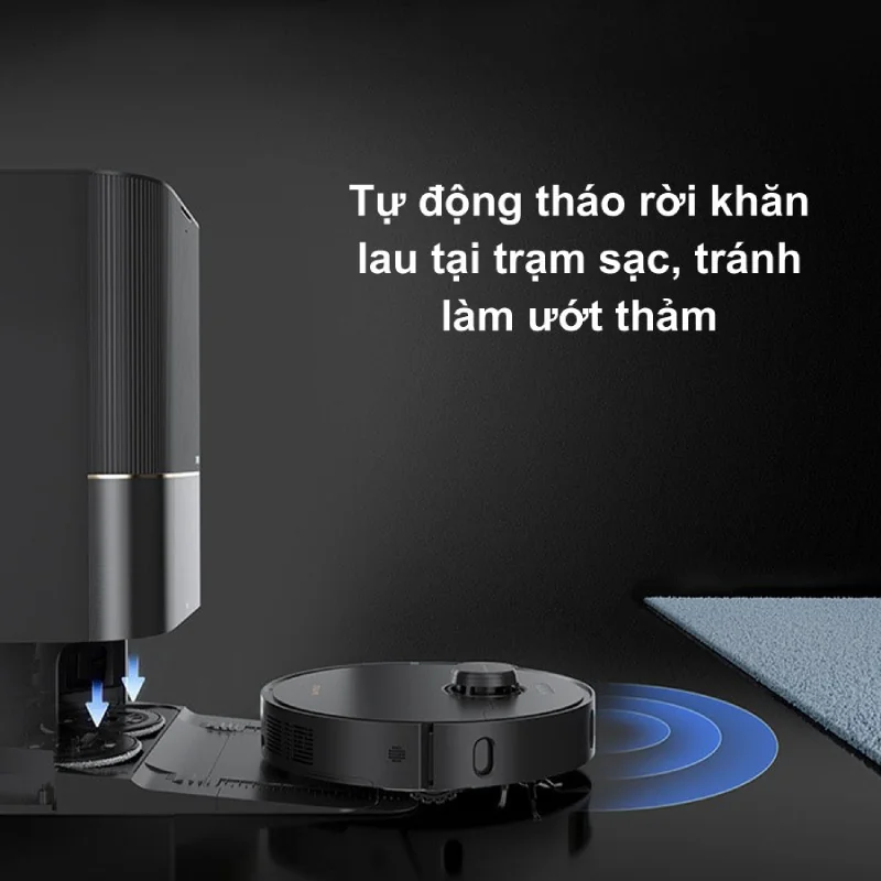 Dreame X30 Ultra tự động tháo lắp khăn lau tại dock sạc tiện lợi và thông minh