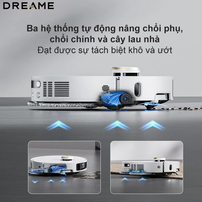Dreame X40 Ultra tích hợp AI thông minh tự động nâng hạ chổi quét và khăn lau