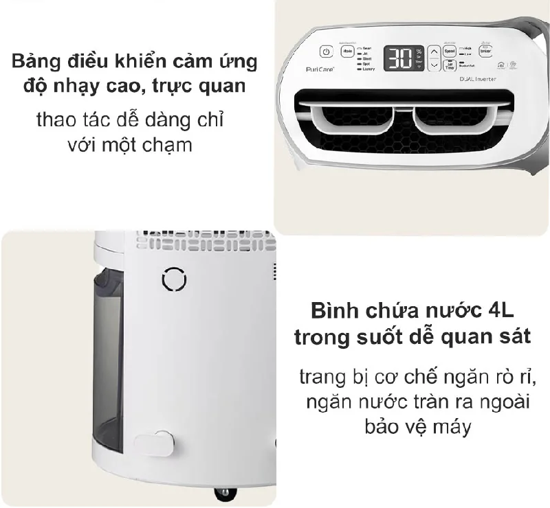 Máy hút ẩm LG Dual Inverter 16L - Bình chứa nước